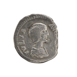 Denarius, Julia Domna (ca. 160–217; Roman empress 193–211). Obverse: IVLIA AVG, bust of Julia Domna