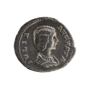 Denarius, Julia Domna (ca. 160–217; Roman empress 193–211). Obverse: IVLIA AVGVSTA — bust of Julia