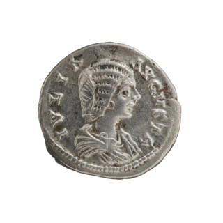 Denarius of Julia Domna (ca. 160–217), Roman empress (193–211). Obverse: IVLIA AVGVSTA — bust of