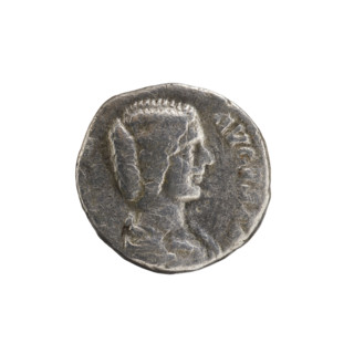Denarius of Julia Domna (ca. 160–217; Roman empress 193–211). Obverse: AVGVSTA — bust of Julia