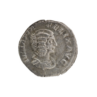 Denarius of Caracalla (188–217 CE; Roman emperor 198–217) featuring Julia Domna (ca. 160–217; Roman