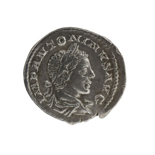 Denarius of Elagabalus (reigned 218–222), Roman Empire, 219–220. Obverse: IMP ANTONINVS AVG — bust