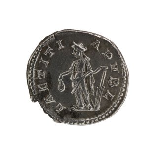 Denarius, Elagabalus (Roman emperor, 218–222 CE). Obverse: Bust of Elagabalus with laurel wreath