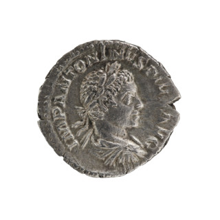 Denarius, Elagabalus (204–222; Roman emperor 218–222). Obverse: Bust of Elagabalus with laurel