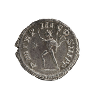 Denarius, Elagabalus (204–222; Roman emperor 218–222). Obverse: Bust of Elagabalus with laurel