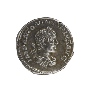 Denarius, Elagabalus (reigned 218–222). Obverse: Bust of Elagabalus with laurel wreath and