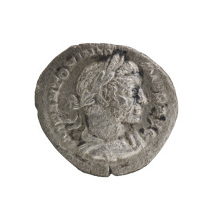 Denarius of Elagabalus (reigned 218–222). Obverse: IMP ANTONINVS PIVS AVG — Bust of Elagabalus in