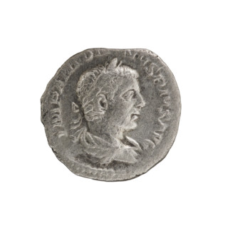 Denarius of Elagabalus (reigned 218–222). Obverse: IMPANTON, NVSPIVSAVG — Bust of Elagabalus with
