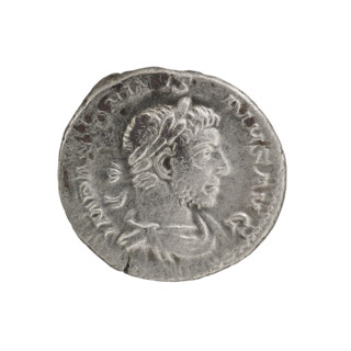 Denarius of Elagabalus (Roman emperor, 218–222). Obverse: Bust of Elagabalus facing right, wearing