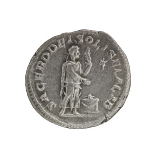 Denarius of Elagabalus (204–222; Roman emperor 218–222), Roman Empire, 220–222. Obverse: Bust of