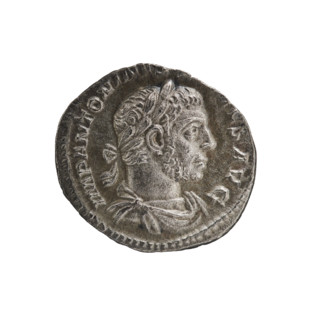 Denarius of Elagabalus (reigned 218–222). Obverse: IMP ANTONINVS VSAVG — Bust of Elagabalus with