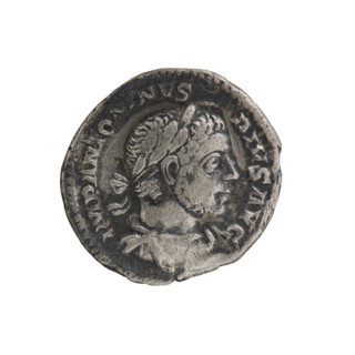 Denarius of Elagabalus (reigned 218–222 CE), Roman Empire, c. 220–222. Obverse: Bust of Elagabalus