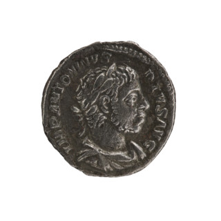 Denarius of Elagabalus (reigned 218–222). Obverse: Bust of Elagabalus with laurel wreath and
