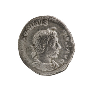 Denarius, Elagabalus (reigned 218–222). Obverse: IMP ANTONINVS PIVS AVG — Bust of Elagabalus with