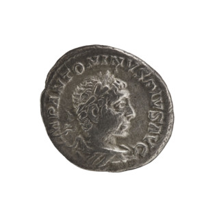 Denarius of Elagabalus (reigned 218–222). Obverse: IMP ANTONINVS PIVS AVG — bust of Elagabalus with