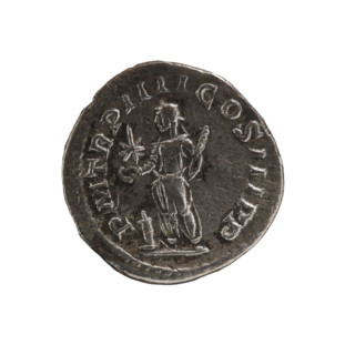 Denarius of Elagabalus (reigned 218–222). Obverse: Bust of Elagabalus with laurel wreath and