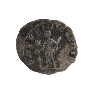 Denarius of Elagabalus (reigned 218–222 CE), Roman Empire, 221 CE. Obverse: Bust of Elagabalus with