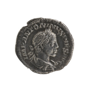 Denarius, Elagabalus (reigned 218–222 CE). Obverse: IMP ANTONINVS PIVS AVG — Bust of Elagabalus