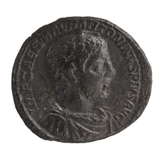 Elagabalus (reigned 218–222). Obverse: IMP CAES MAVR ANTONINVS PIVS AVG — Bust of Elagabalus in