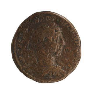 Sestertius of Elagabalus (reigned 218–222). Obverse: IMP CAES MAVR ANTONINVS — Bust of Elagabalus