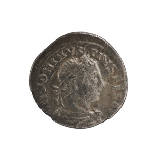 Denarius, Elagabalus (reigned 218–222). Obverse: ANTONINVS PIVS FEL AVG — Bust of Elagabalus with