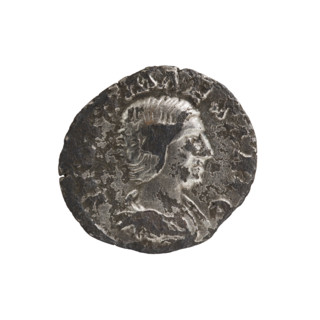 Denarius (subaerate), Elagabalus (204–222; Roman emperor 218–222). Obverse: IVLIAMAESAAVG — draped