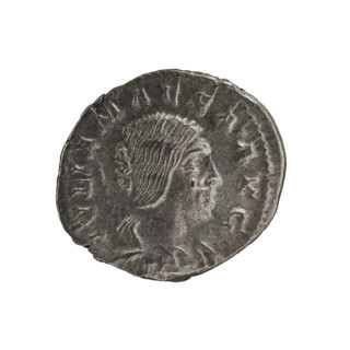Denarius, Elagabalus (204–222; Roman emperor 218–222). Obverse: IVLIAMAESAAVG — Draped bust of