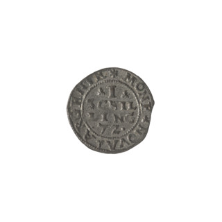 Livonian szelag; maker: Chodkiewicz, Jan Hieronimowicz (ca. 1537–1579), administrator of Livonia;