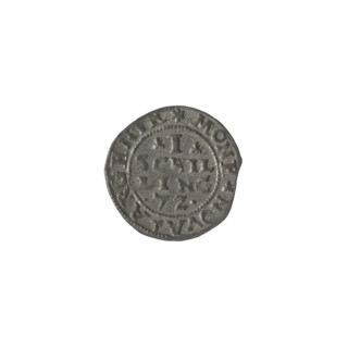Livonian szelag; issuer: Chodkiewicz, Jan Hieronimowicz (ca. 1537–1579), administrator of Livonia;