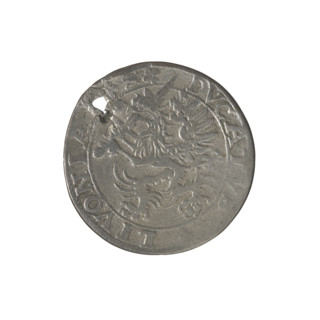 Livonian half-mark (half-fine), ca. 1573. Obverse: inscription 'HALB/MARCK', two heraldic shields