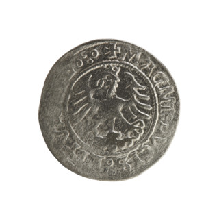 Lithuanian half-grosz, Sigismund I the Old (king of Poland; 1506–1548). Obverse: Pogon (Lithuanian