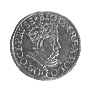 Gdansk trojak, Sigismund I the Old (King of Poland; 1506–1548). Obverse: Crowned male bust in