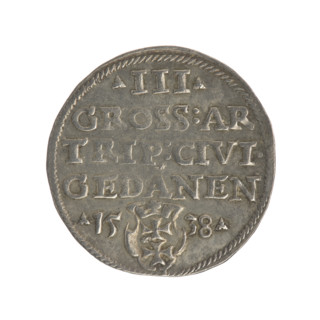 Gdansk trojak, Sigismund I the Old (King of Poland; 1506–1548). Obverse: Crowned male bust in
