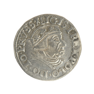 Gdansk trojak, Sigismund I the Old (King of Poland; 1506–1548). Obverse: Crowned male bust in