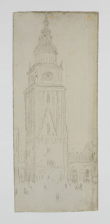 Town hall tower in Krakow with neo-Gothic guardhouse; Jablczynski, Feliks (1865–1928), graphic