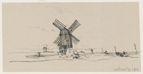Windmill II, Leon Wyczólkowski (1852–1936), graphic print, 1911. Autolitographs and Autoengravings;