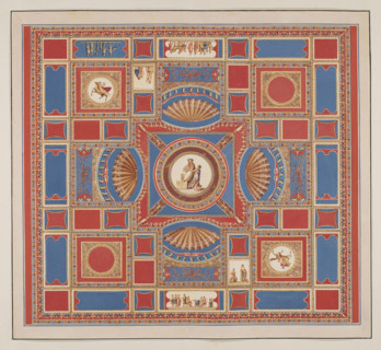 Vestigia delle Terme di Tito. Decoration of the vault called in fondo nero a grottesco, in room 23.