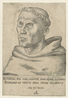 Portrait of Martin Luther as an Augustinian monk, Lucas Cranach (1472–1553), clergy portrait,