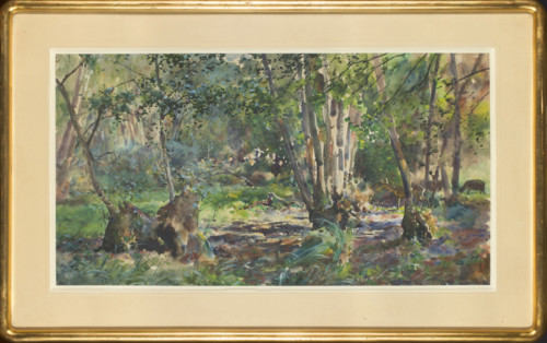 Forest interior with roe deer, Julian Falat (1853–1929), painter; roe deer; forest landscapes;