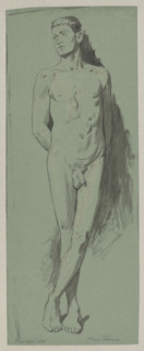 Male nude by Hans Thoma (1839–1924), figure study of a male nude, drawing, 1890, Germany. Height 47