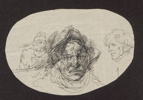 Sketches of male heads; Andrieux, Clément-Auguste (1829–1881), draughtsman; men, heads; French
