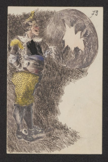 Clown with a Hoop, illustrator, clowns, French drawings, theater costumes, actors, clowns, ca.