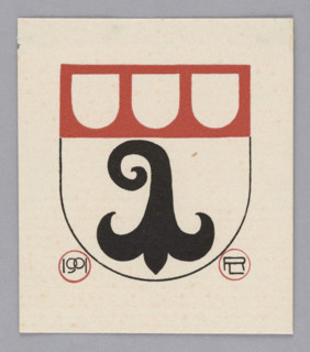 Heraldic bookplate by Lorenz Max Rheude (1863–1939), graphic artist; heraldry and coats of arms;
