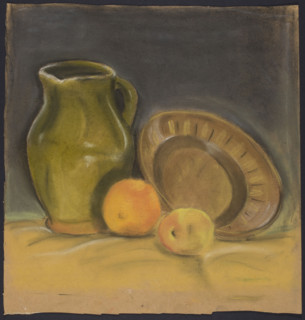 Still Life with a Jug, a Plate and Apples. Hanna Rembowska (1912–1947). The drawing is a study made