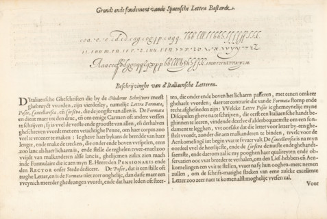 Writing example of the Spaensche Lettera Bastarde and the beginning of the description about the