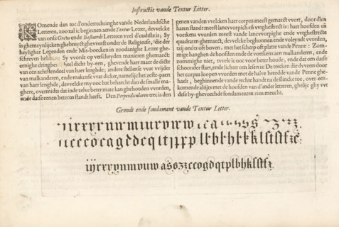 Onderrichtinghe der Nederlandtsche grove ende kleyne letteren, Beschrijving en schrijfvoorbeeld van