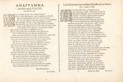 Anagramma Hans vande Velde, *Lof-dicht ter eeren den excellenten konstenaer der pennen*, *Twee
