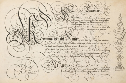 Writing example: Aber hutet euch, 't Magazin oft pac-huys der loffelycker penn-const, print, album