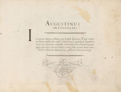 Writing sample: Augustinus de Civitate Dei, Grammato-Graphices. In Quo Varia Scripurae Emblemata,