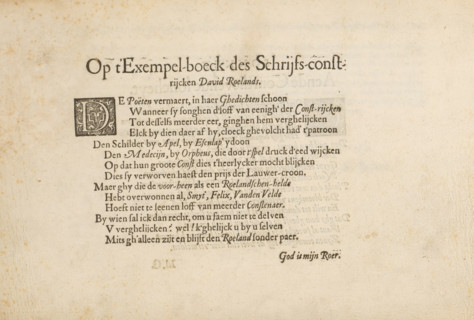 Dutch threshold poem, Op t'Exempel-boeck des schrijfs-constrijcken David Roelands, 't Magazin oft